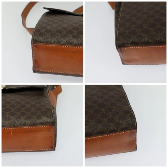 CELINE Macadam Canvas Circle Shoulder Bag PVC Leather Brown Gold Auth MX459 - Picture 15 of 16